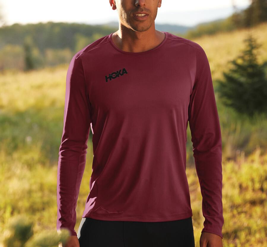 Haut Hoka One One Performance Longue Sleeve Homme - Marron - JRP-359814